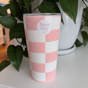 New Pink checkered travel mug